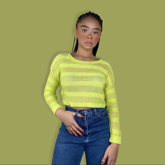 Striped Mesh/Sheer Long Sleeve - Picture 3 of 5